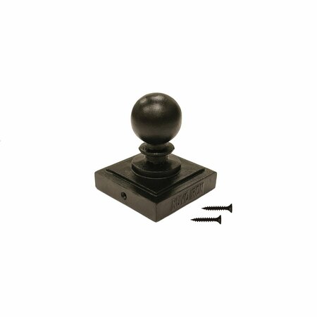 NUVO IRON 4in x 4in BLACK ALUMINUM ORNAMENTAL BALL POST CAP PCB03